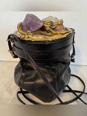 Vtg. Copa Collection Brutalist Leather & Stone Crossbody Bag